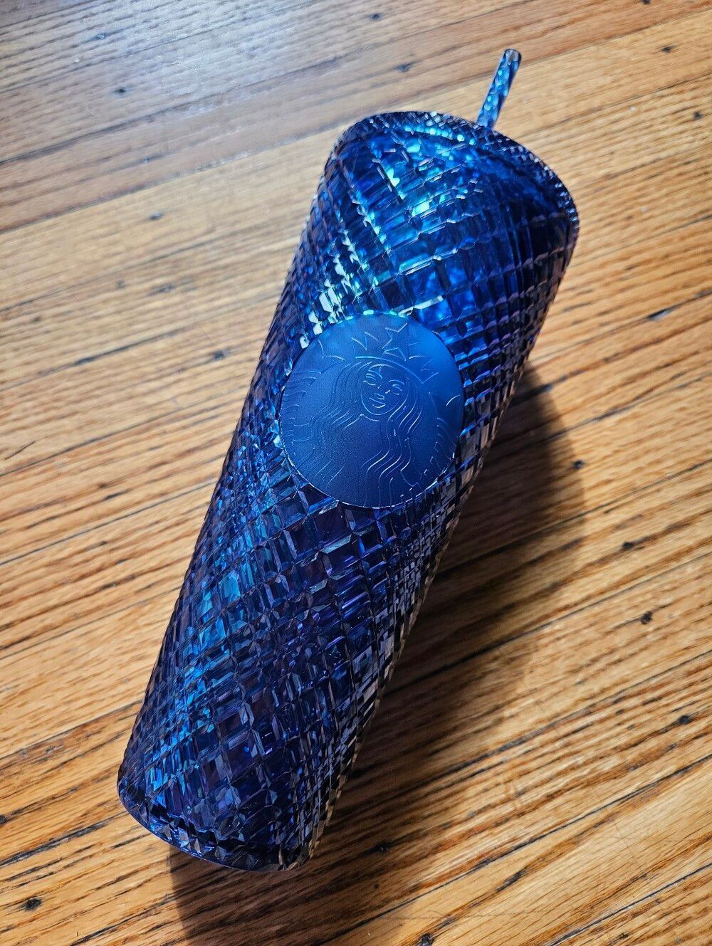 Starbucks 2022 Azure Blue Holiday Jeweled Studded Cold Cup Tumbler 24 oz